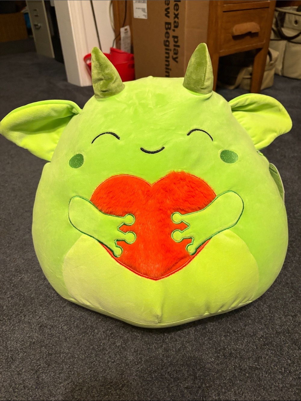 Plush Green Dragon Holding Red Heart